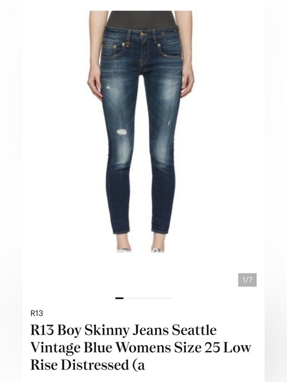R13 Women's Distressed Vintage Blue Boy Skinny Jeans - Picture 2 of 9